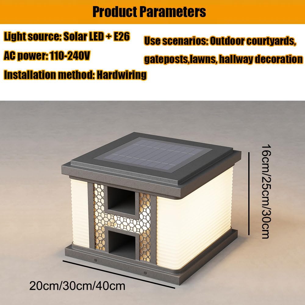 Luksusowa czarna kwadratowa lampa podłogowa ze stali nierdzewnej do willi, z abażurem akrylowym, przewodowa latarnia solarna, 110 V LED + gniazdo E26. Idealna do bramy, ganku
