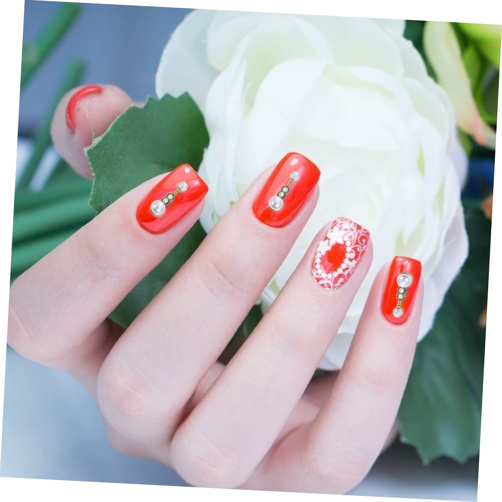 IWOWHERO DIY Pearl Nail Patch Set 20pcs Pearl Fingernail Decorations for Nail Art Decoracion De