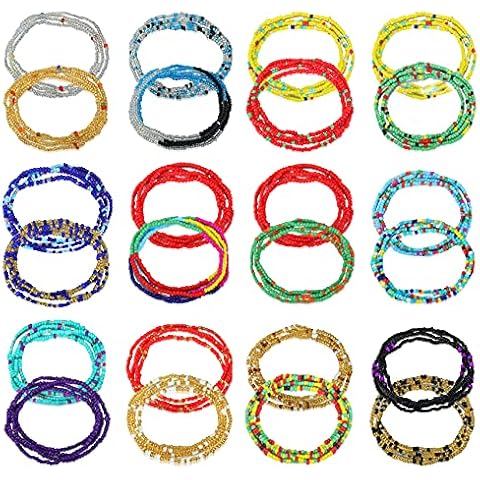 Honsny 24 Pcs Waist Beads Chains for Women Colorful Body Chain Elastic Beaded Waist for Weight Loss African Belly Chain Jewelry Set for Women Colorful Cover