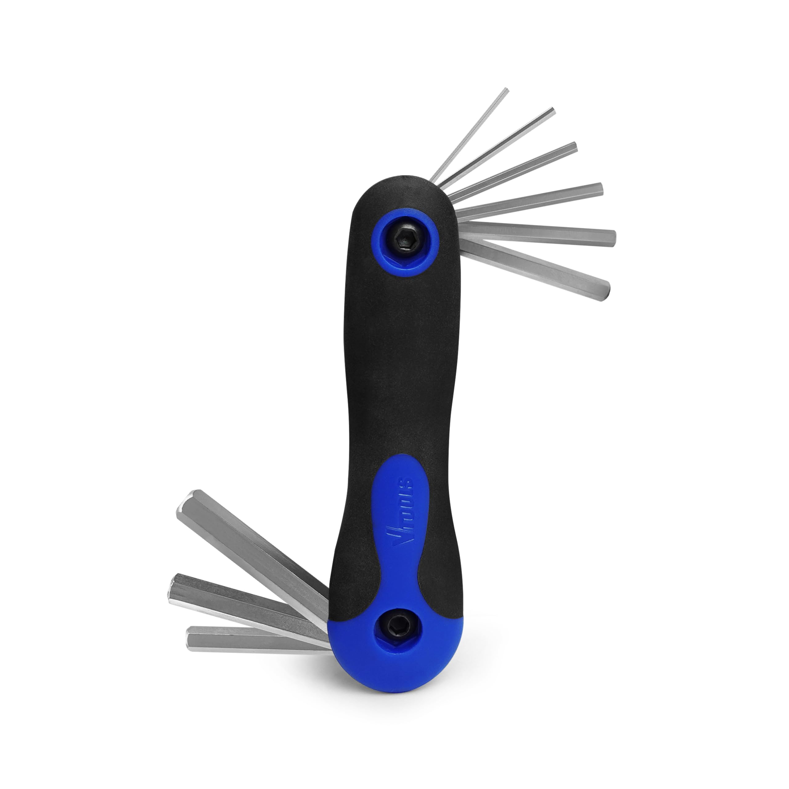 VTOOLS 9-Piece Folding Allen Hex Set, Carbon Steel, Rust-Resistant Polish, Comfortable Handle, Ideal for Construction and DIY Work, Packaged in Protective Plastic Bag, Blue, VT2221