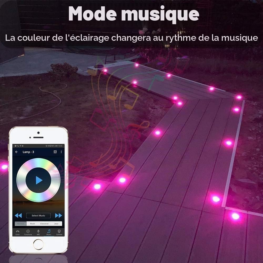Spot à Encastrable Lampe de sol-Lumière étanche IP67 Ø30mm-éclairage pour terrasse, patio, chemin, mur, jardin, décoration, intérieur et extérieur (10 pièces, Rgb + Wifi Contrôleur)