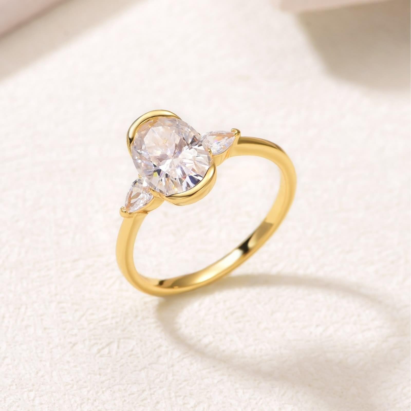 Zestaw damskich pierścionków zaręczynowych, vintage, owalne, 2,5 ct, moissanit 9 K, żółte złoto, rozmiar 61 (19,4)