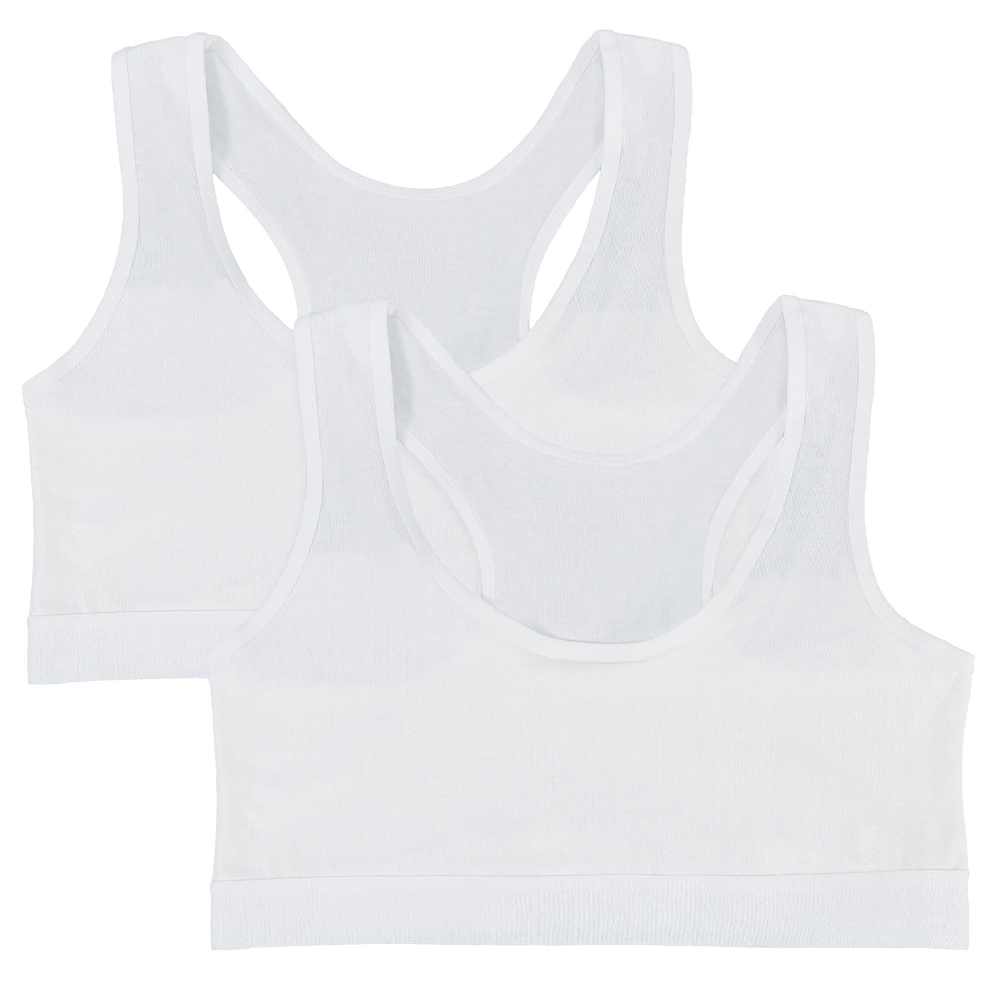 Crop Top Bra for Kids, 2 Pack Cotton First Teen Girls Bra, Non- Wire Double Layer Girls Training Bra for Age 8-14 Years