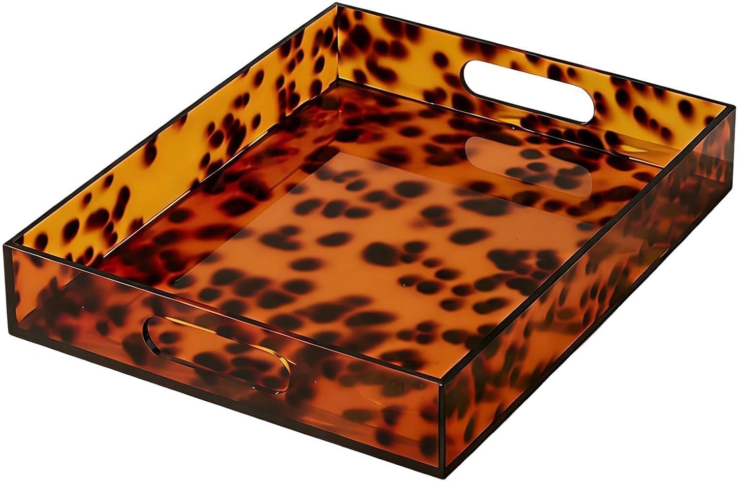 Large Vanity Tray - Modern Tortoiseshell Tray with Handle, Bathroom Counter Organizer, Perfume and Makeup Holder, Sturdy Resin Material, Luxury Home Decor, Bedroom and Living Room Accessory