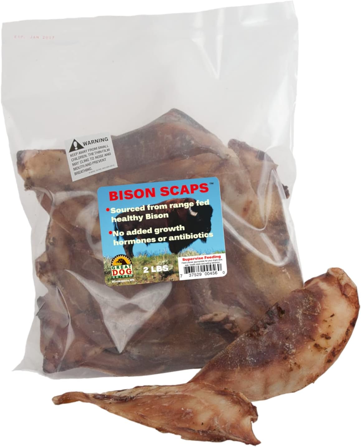 Great Dog Bison Scaps - 2 LB Bag (Approximately 20-22 Pieces) - Sourced & Made in USA - Bison Scapula Chews, Bison Treats for Dogs, Bison Chews for Dogs
