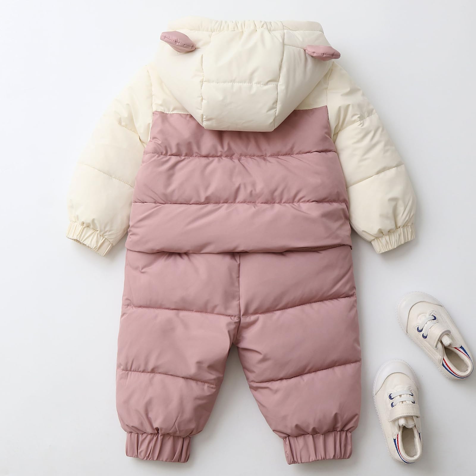 Bébé Fille Combinaison de Neige Détachable Veste Matelassée à Capuche + Pantalons Barboteuse Grenouillère Garçon