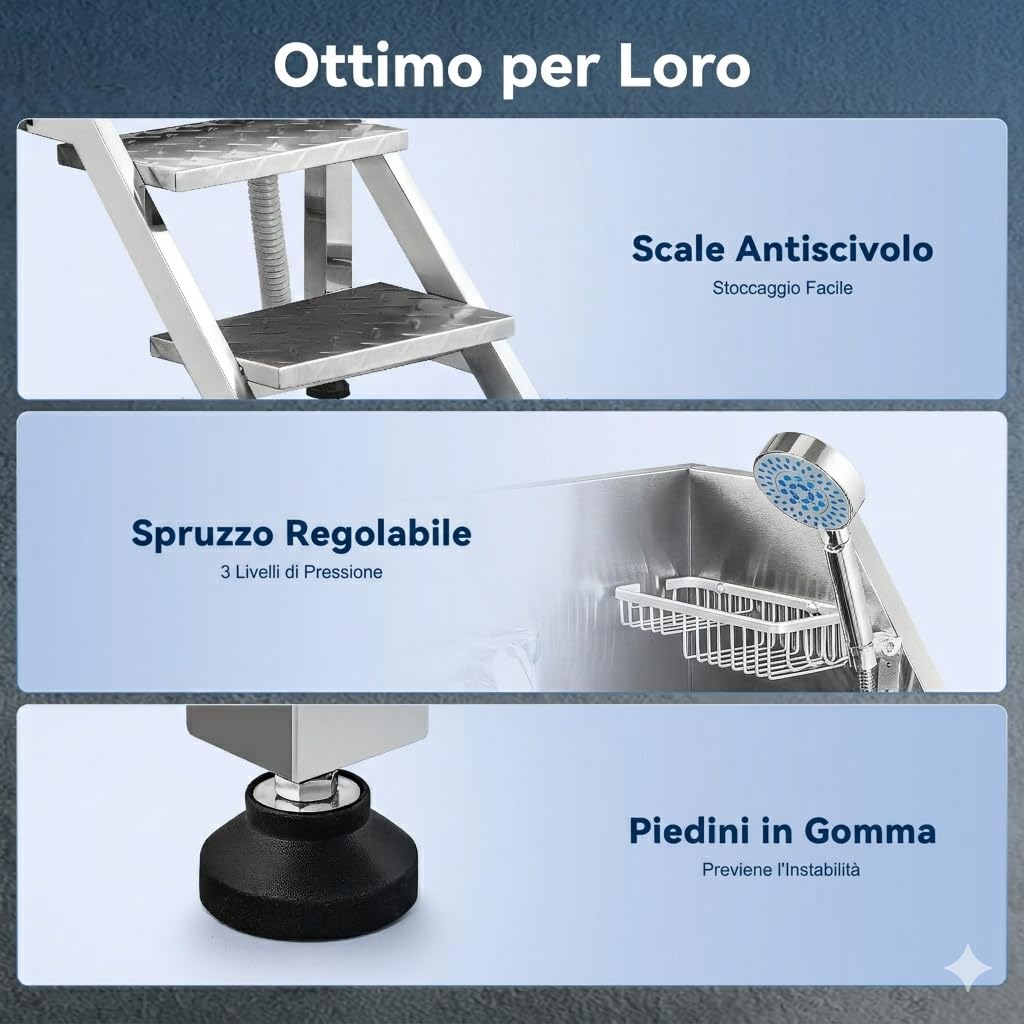 CO-Z 86 cm Vasca da Bagno per Cani in Acciaio Inossidabile, Vasca Toelettatura Professionale per Animali Domestici capacità 80 kg, Vasca Doccia per Toelettatura con Scale Porta Scorrevole Rubinetto