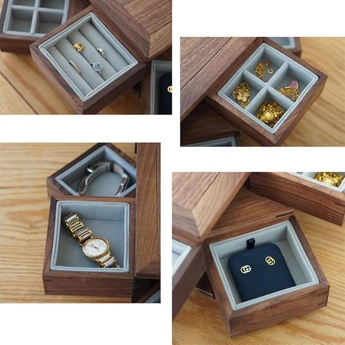 direfly Custom Solid Walnut Hidden Device Rotating Open Jewelry Box/Storage box/Snack box, Jewelry Holder Organizer Case