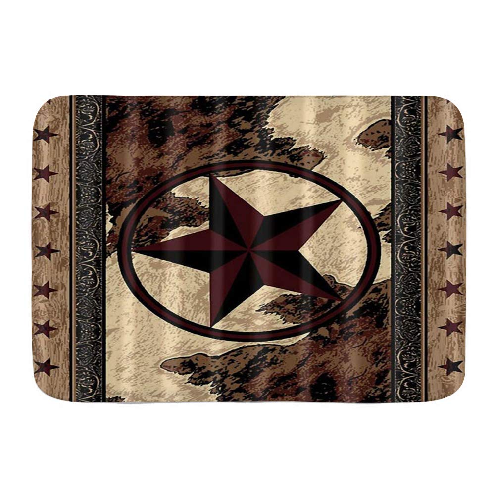 WINCANBath Mat Rug,Western Texas Star Vintage Style Stars on Wood Panel Print Rustic,Plush Bathroom Decor Mats with Non Slip Backing,29.5" X 17.5"