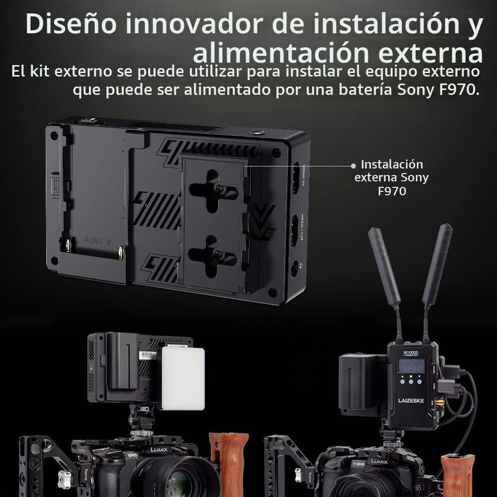 Feelworld LUT5 5.5 Pulgadas Touchscreen DSLR Monitor de Campo 3000nit Brillo Ultra Alto1920x1080 IPS 4K 30Hz HDMI Entrada Salida Kit de Alimentación Externa F970