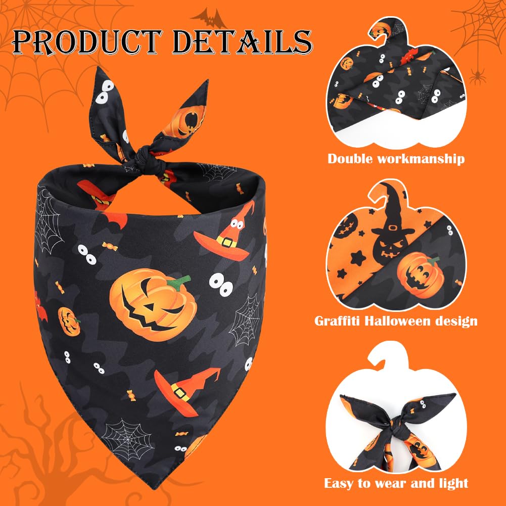 4 Stück Halloween Halstuch Für Hund – Dreieckige Bandanas Mit Kürbis & Fledermaus Motiven, Für Alle Größen