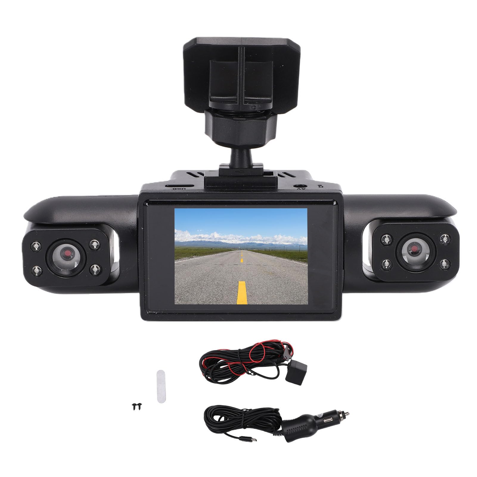 Dash Cam 4K a 4 Canali, Registrazione Frontale Posteriore 1080p, Visione Grandangolare a 360°, Registrazione in Loop, Protezione Continua, per Camion SUV (64GB)