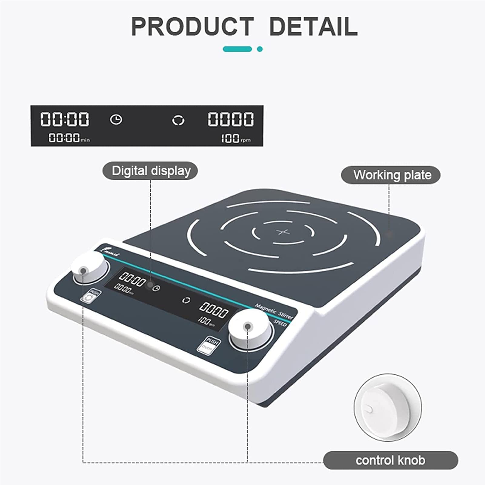 Agitatore Magnetico con Piastra Riscaldante Digitale LCD, Agitatore Magnetico da Laboratorio di Grande capacità, Agitazione avanti E Indietro 10L/15L/30L/50L, Agitatore Magnetico