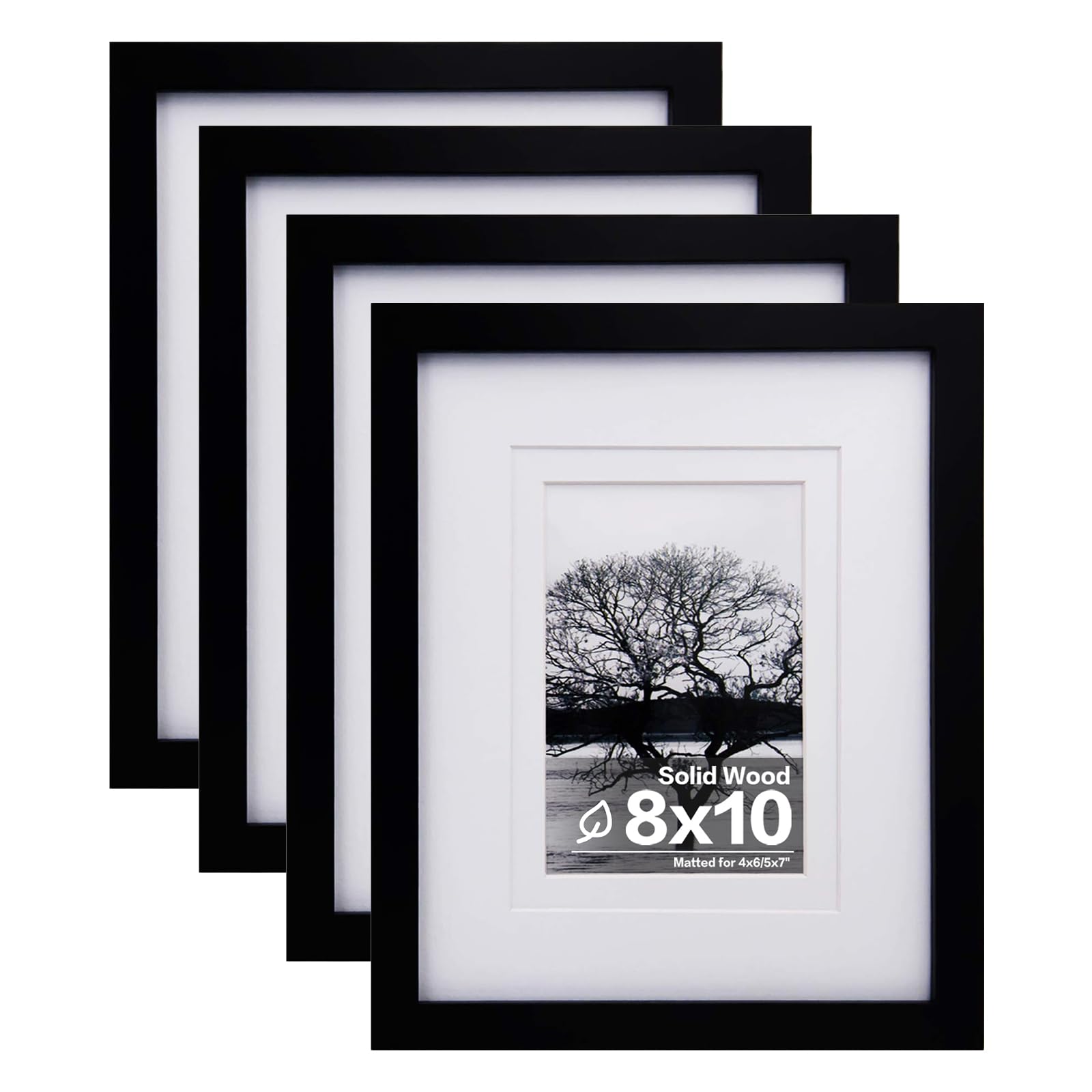 Egofine 8x10 Picture Frames Set of 4, Made of Solid Wood Covered by Plexiglass 4x6 and 5x7 with Mat or 8x10 without Mat, for Table Top Display and Wall Mounting Photo Frame Black