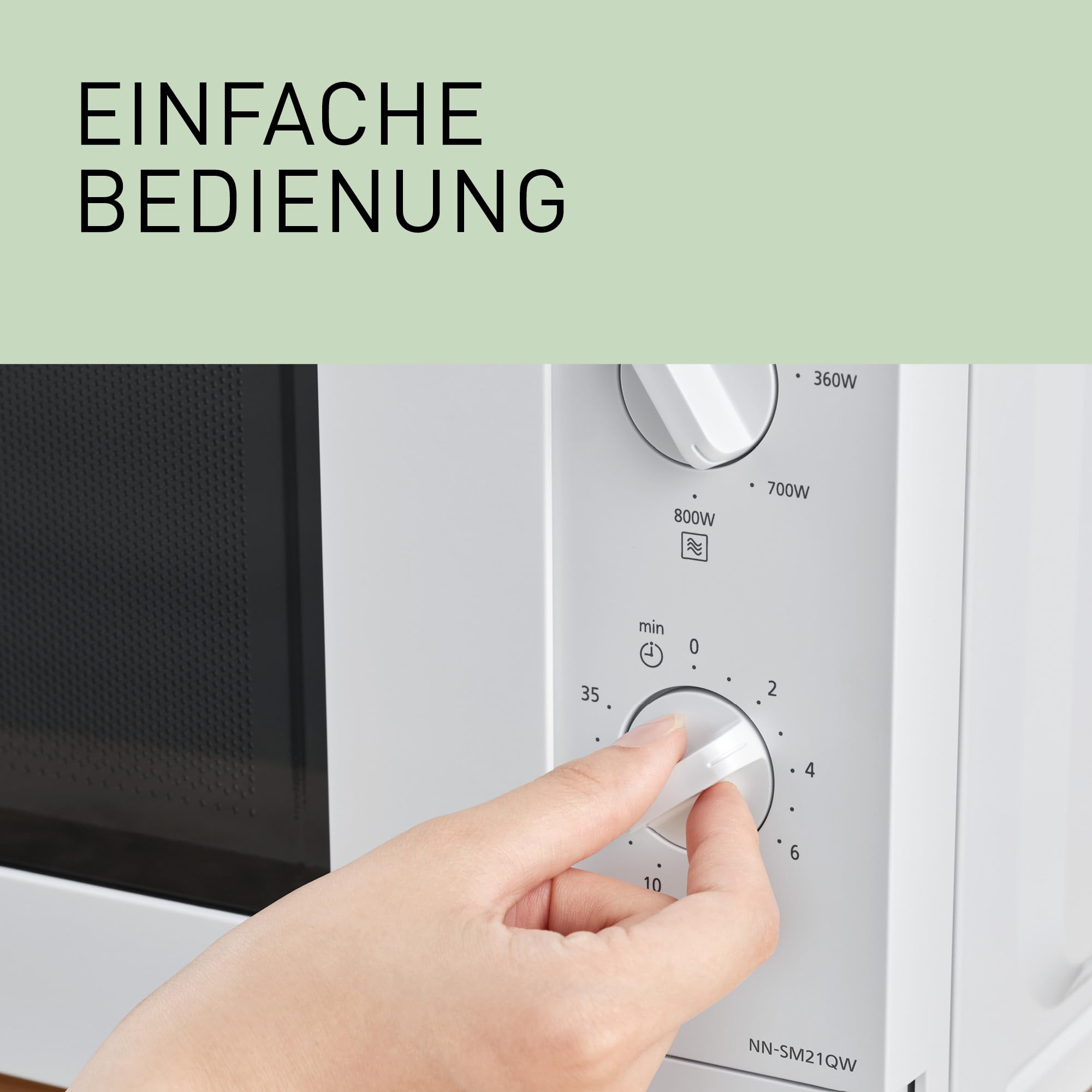 Panasonic NN-SM21QWEPG 20L Solo-Mikrowelle mit Glasschale, 800 W, Auftaueinstellung, 5 Leistungsstufen, Drehregler, kompaktes Design, Timer, Weiߠ