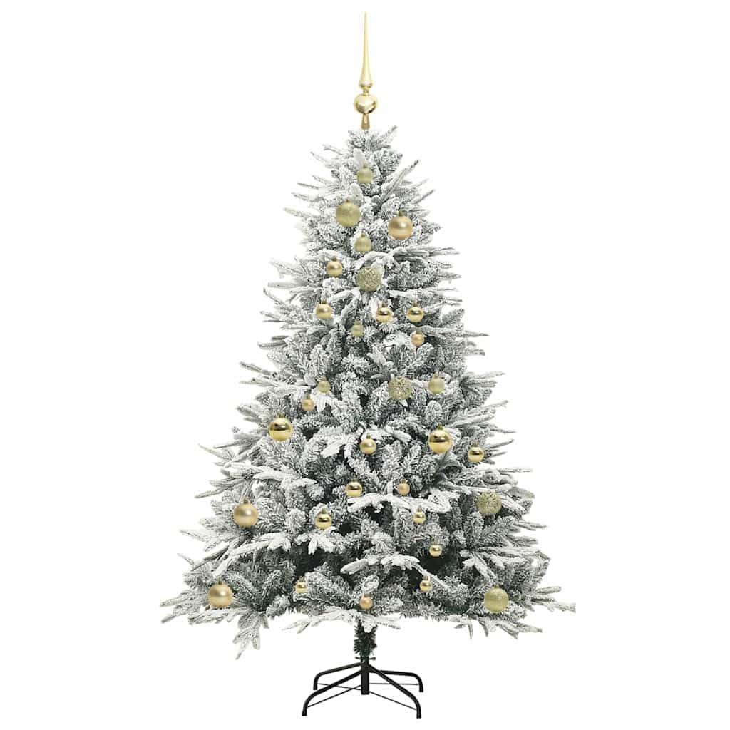 Árbol de Navidad artificial verde con cadena de luces LED, 150 ledes, 587 ramas de PVC y PE, soporte de metal, 40 x 40 cm, 61 bolas, alimentación USB
