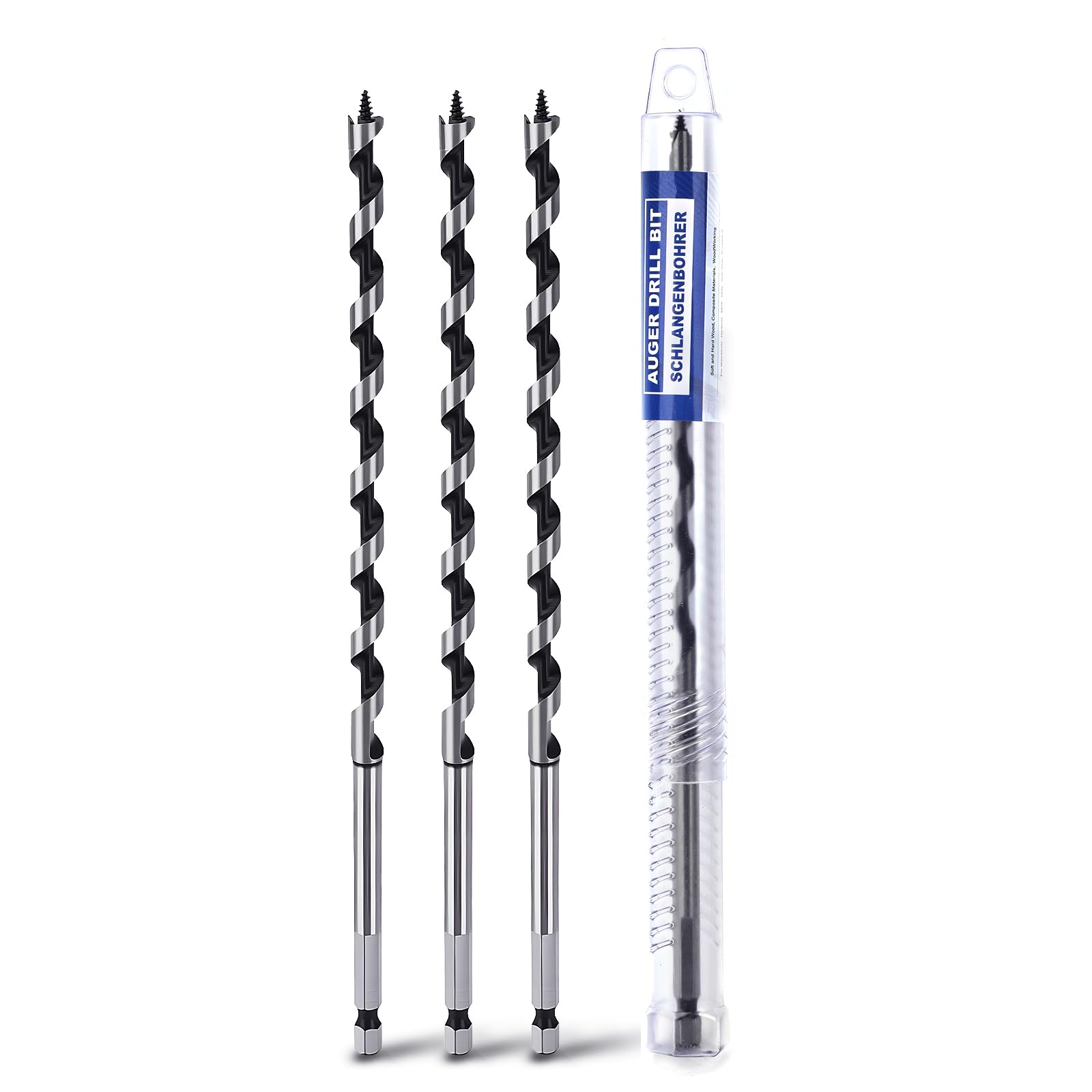 3 Pack 3/8 X 9 inch Auger Bit for Wood, 10x230mm Hex Long Auger Drill Bit for Wood,Ship, Composite Materials, Drywall and DIY Projects