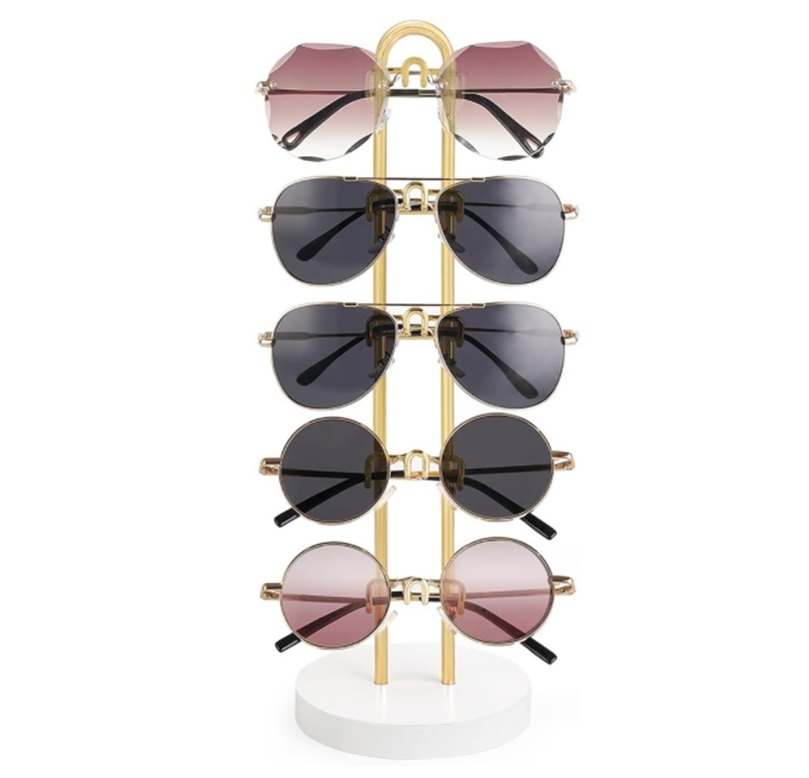 Brillenbox Vielseitig Metall-Brillenhalter-Ständer, Sonnenbrillen-Aufbewahrungs-Brillenregal Mit Holzsockel Sonnenbrillen Aufbewahrung(Gold)