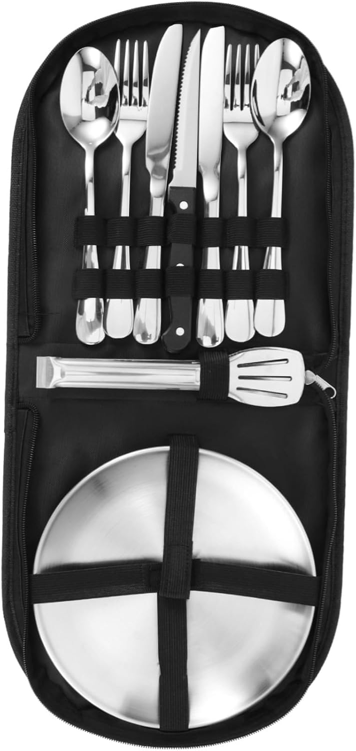 UPKOCH 1Set Portable Camping Utensil Set Stainless Steel Cutlery Kit with Storage Bag for Outdoor Picnics Hiking Bbq and Camping Activities Lightweight Compact Design