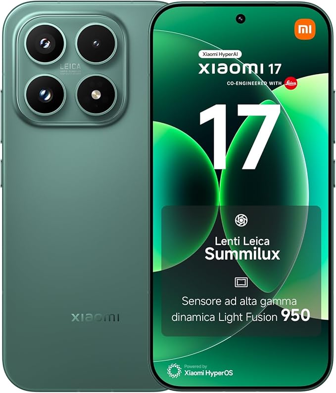 XIAOMI 17, Smartphone 12+256 GB, Lenti Leica Summilux, Sensore Light Fusion 950, Batteria 6330 mAh, HyperAI, Venture Green, Garanzia 2 anni+1 anno extra, Caricatore non incluso