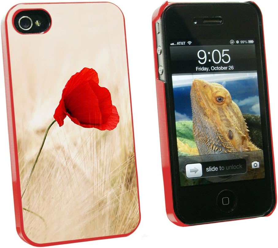 Graphics and More Red Poppy Flower in Wheat Field - Snap On Hard Protective Case for Apple iPhone 4 4S - Red - Carrying Case - Non-Retail Packaging - Red