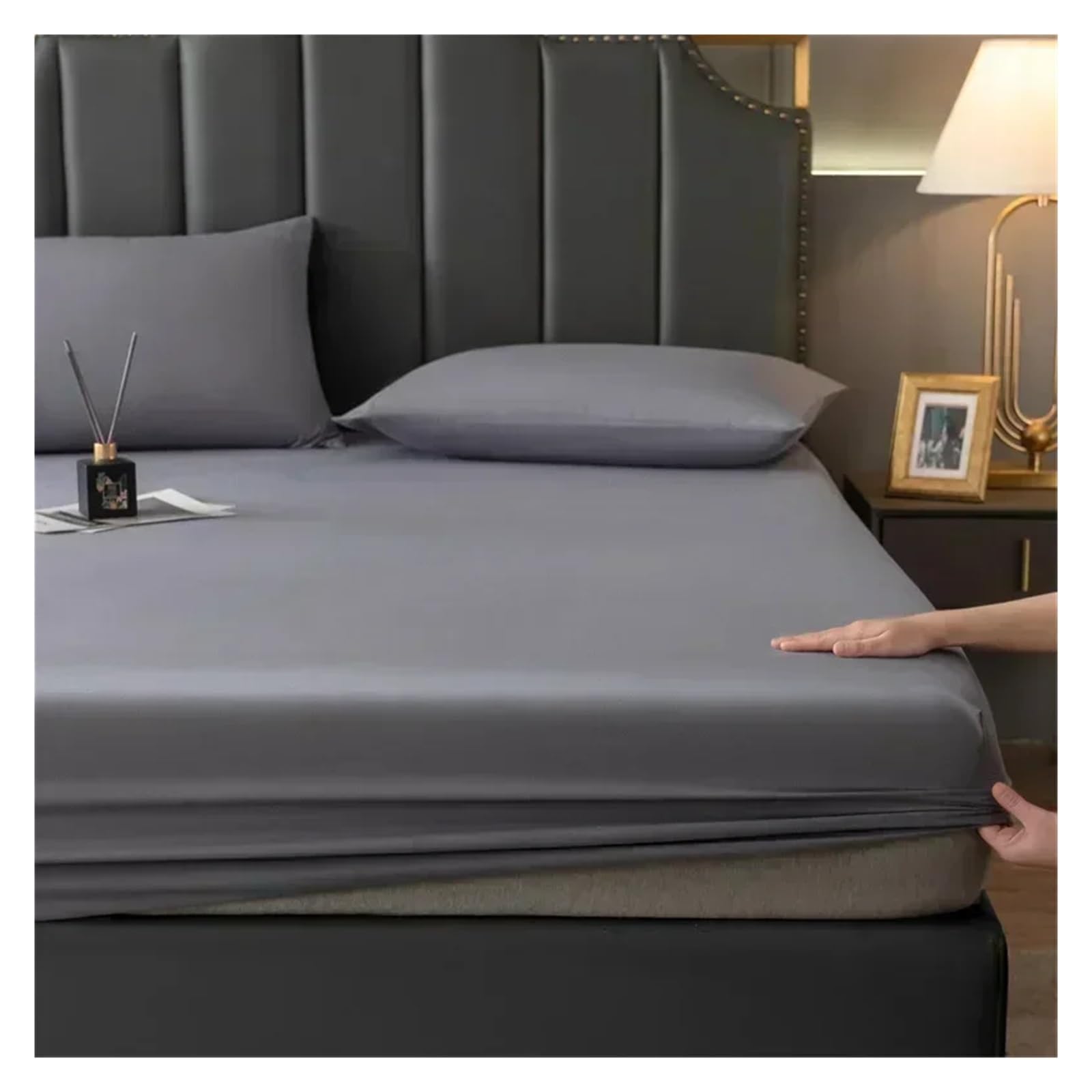 Cubre Colchon Funda de Cama Impermeable una Sola Pieza, Transpirable, Antipolvo, Funda Protectora, sábana Fija Antideslizante(Grey,120x200cm)