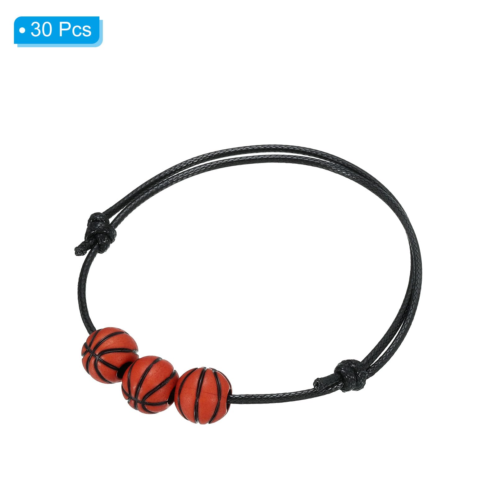 PATIKIL Basketball Bracelets, 30 Pcs Basketball Gifts Adjustable Wristbands with Basketball Beads for Teenagers Adults, Black Brown - Image 3