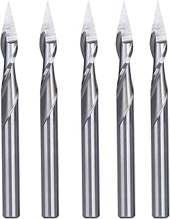 HUHAO Spiral Engraving CNC Router Bit 1/8 Inch Shank Tungsten Steel 0.2mm Tip Dia 30 Degree V Bit For Wood Plastic Pack of 5