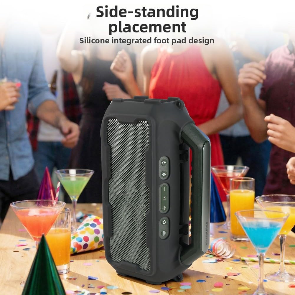 Stoßfeste Silikonhülle für Soundcore Boom 2 Lautsprecher, mit Tragegurt, wetterfeste Hülle für Camping, Reisen