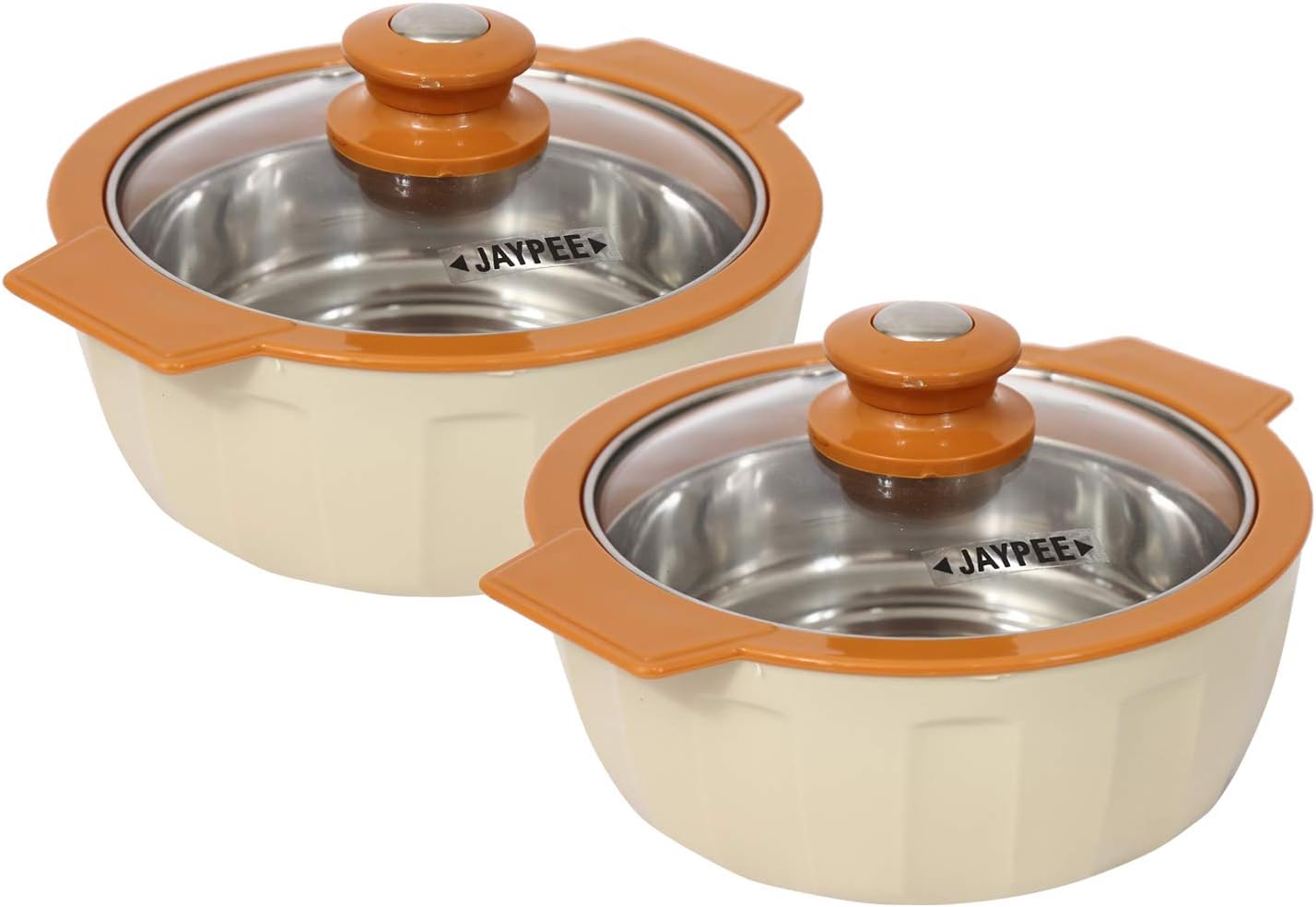 Jaypee Plus Glamerole Twin Stainless Steel Casserole, 800 ml, 2 Piece, Ivory