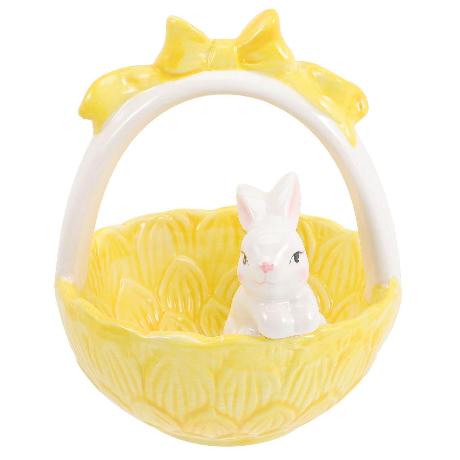 Decorazione Pasquale Coniglio in Ceramica, Cesto Coniglio Adorabile in Stile Cartone Animato per Decorazioni Tavola e Feste di Pasqua