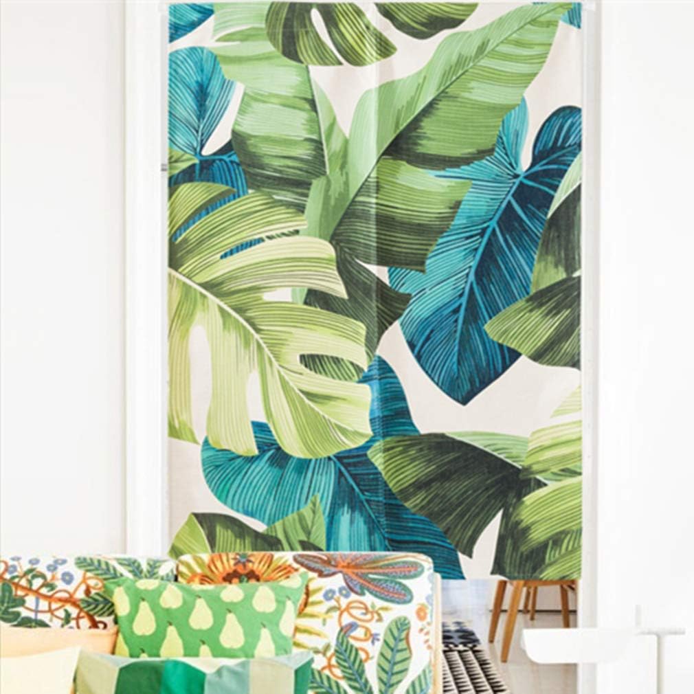 Japanese Noren Doorway Curtain Tapestry Tropical Leaves Printed Handcrafted Door Curtain Art Painting Room Divider Home Decoration, 33 x 47 inch