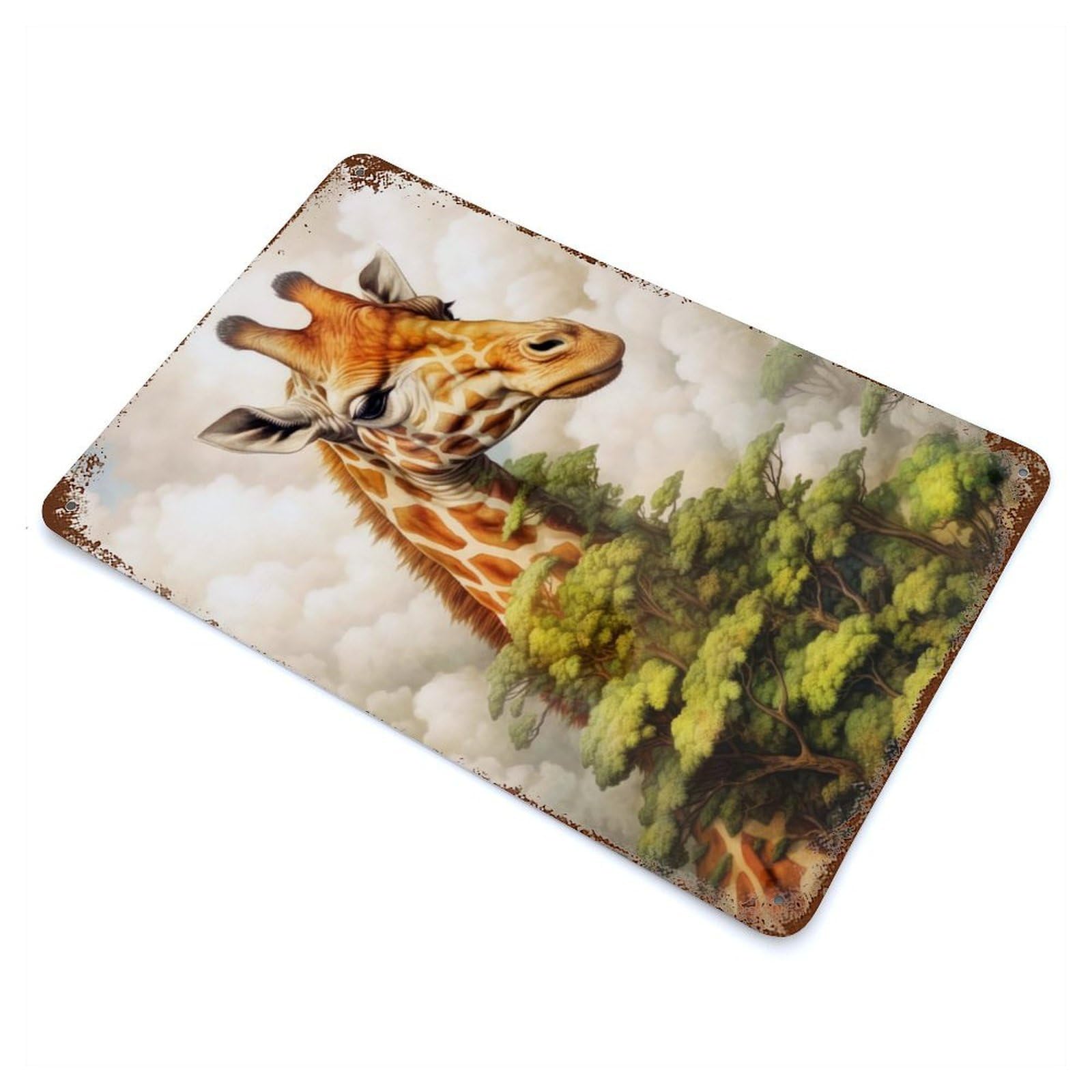 Rust Effect Giraffe Animal Art Vintage Rust Metal Sign 11.8"x7.9", Vintage Wall Decor for Garage, Bar And Workshop Decor