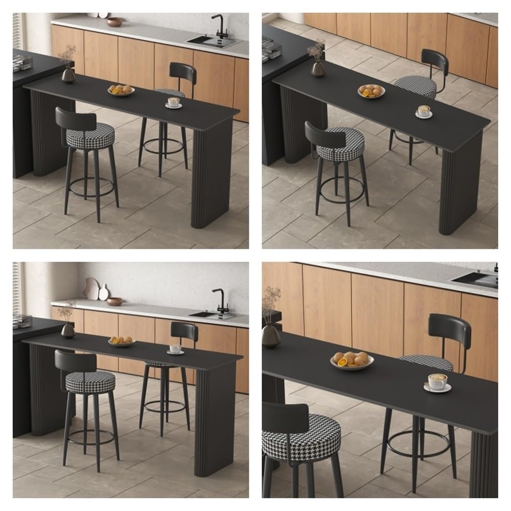 Table de Bar Table de Bar en Dalle Roche avec Pieds métal, Table Longue et étroite for Balcon Commercial(Noir)