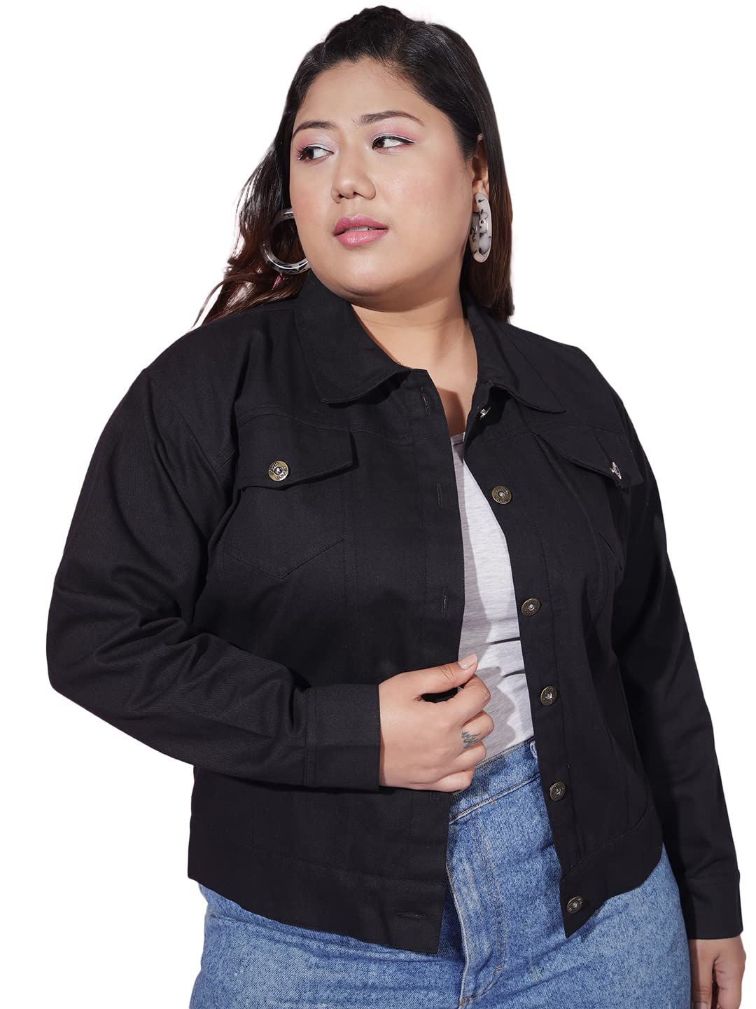qioa Twill Denim Plus Size Women Regular Jacket-picture-39