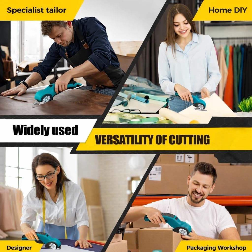 Cordless Electric Scissors, Rechargeable Cardboard Cutter & Fabric Cutter for Arts and Crafts, Heavy Duty Power Scissors for Box Cutting, Leather, Carpet & Sewing with Safety Lock