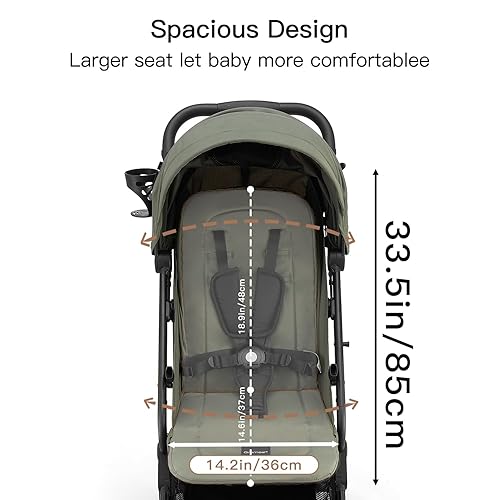 Miniatura 4 de Cochecito de bebé plegable compacto, cochecito de viaje ligero con plegado con un solo clic, toldo extensible UPF50+, soporte para tazas, protección