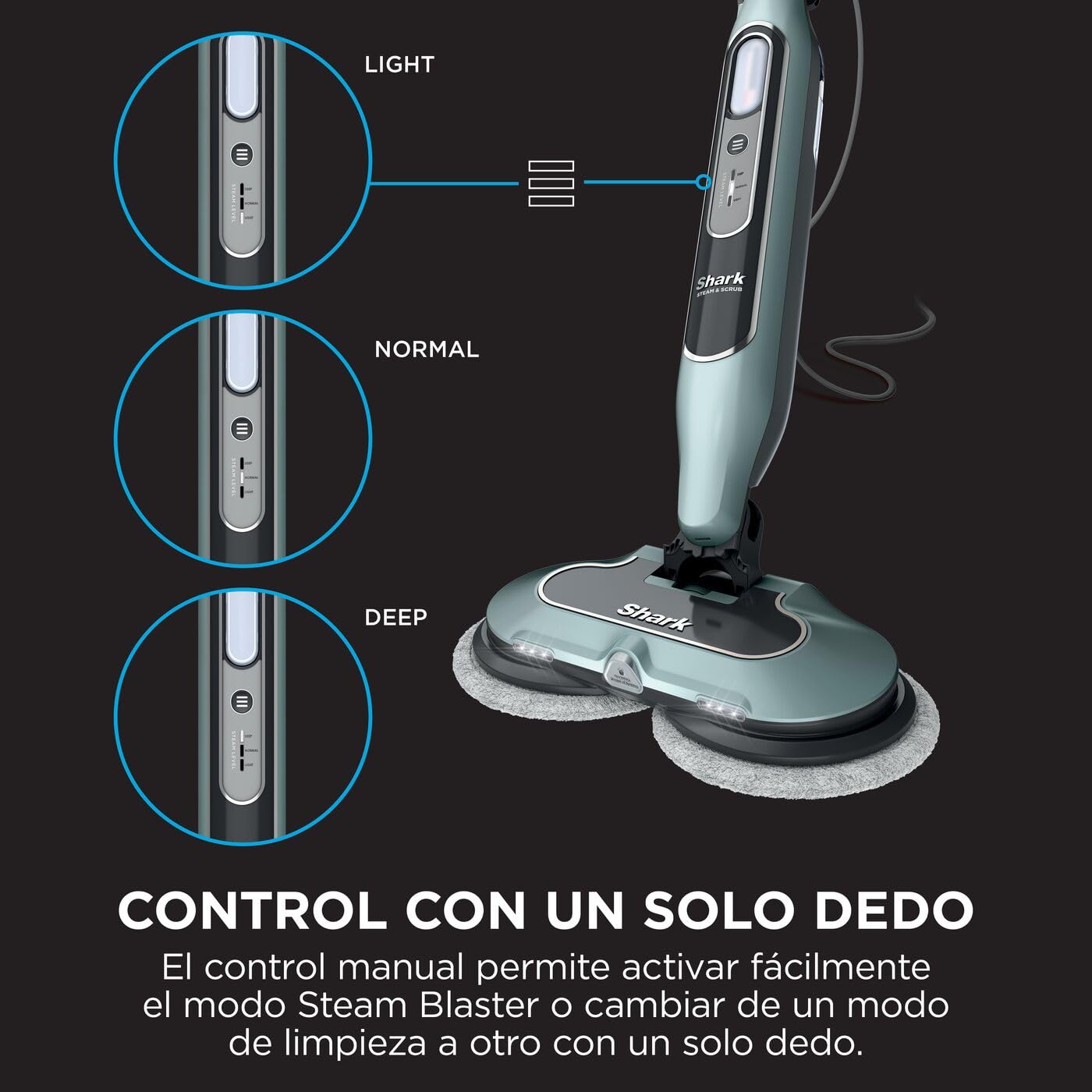 Shark Mopa de Vapor Automática con Tecnología Steam Blaster - 3 Niveles de Vapor para Eliminar Manchas y Suciedad Incrustada - Incluye 6 Bayetas Dirt Grip - Verde Salvia, S8201EUCP