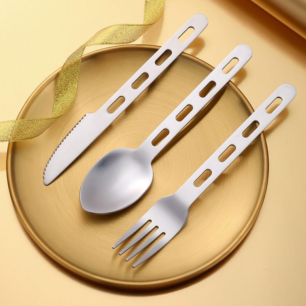 2 Pcs Camping Cutlery Set 3 in 1 Detachable Lightweight Flatware Stainless Steel Flatware Travel Cutlery Set with Carabiner for Hiking and Travel - Image 2