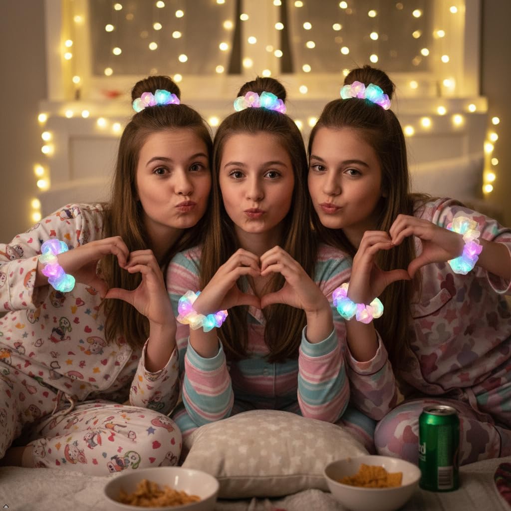 36 coleteros iluminados, lazos de pelo de tela de doble capa LED para niñas, accesorios para el cabello de neón rave, accesorios para el cabello para mujeres, suministros de fiesta que brillan