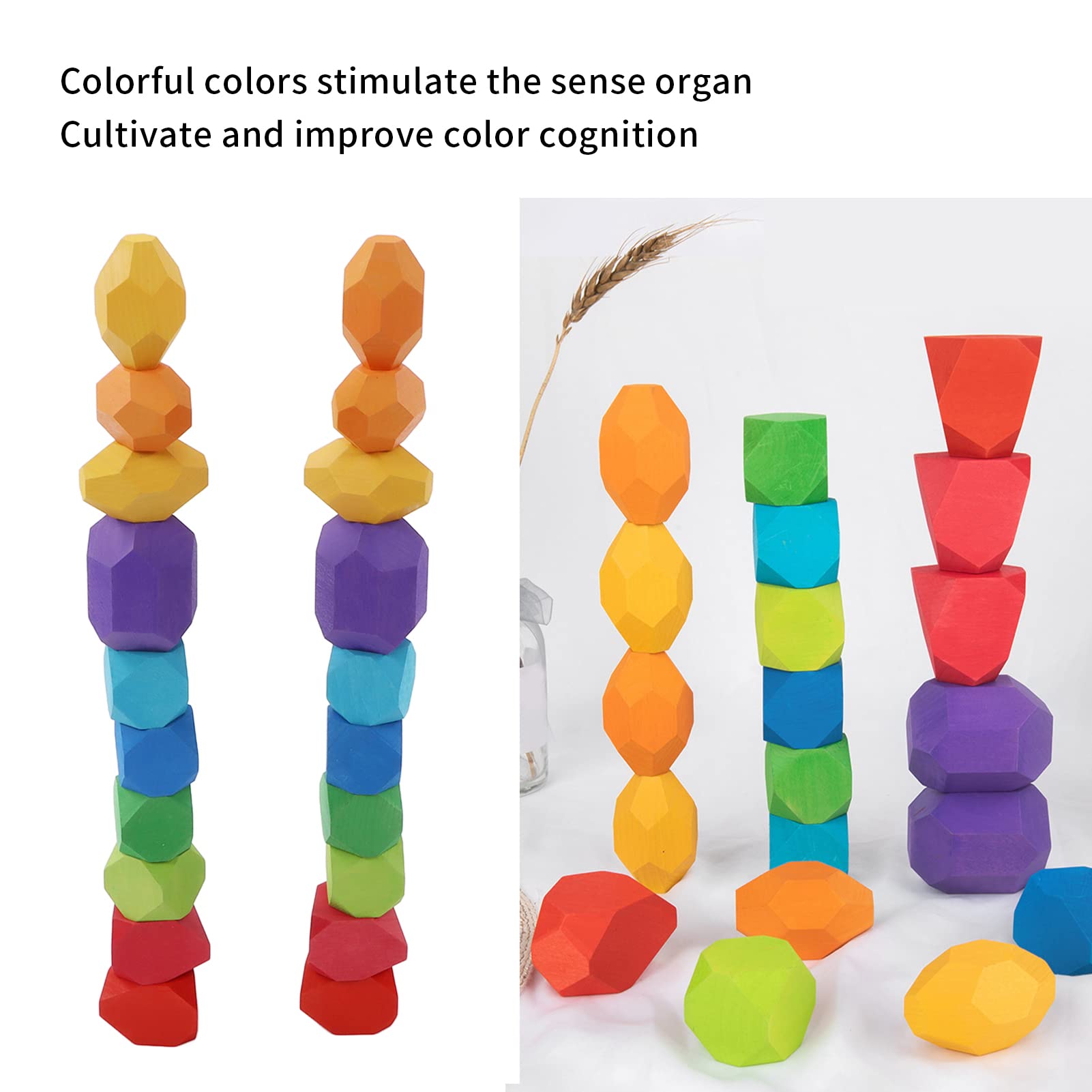 KUIDAMOS Juego Educativo de Bloques de Apilamiento de Piedra de Colores de Madera para Niños, Diseño de 360° para Desafío Mental Material: Pino