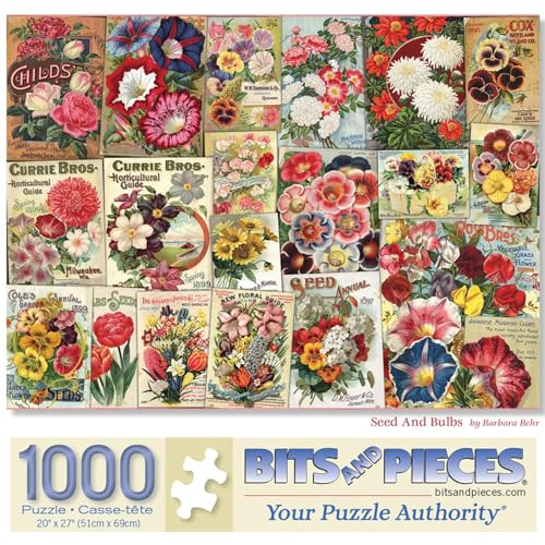 Bits and Pieces Rompecabezas de 1000 Piezas para Adultos - Semillas y Bulbos - Gran Rompecabezas de 20 x 27 pulgadas con Collage Vintage de Semillas de Flores miniatura 1