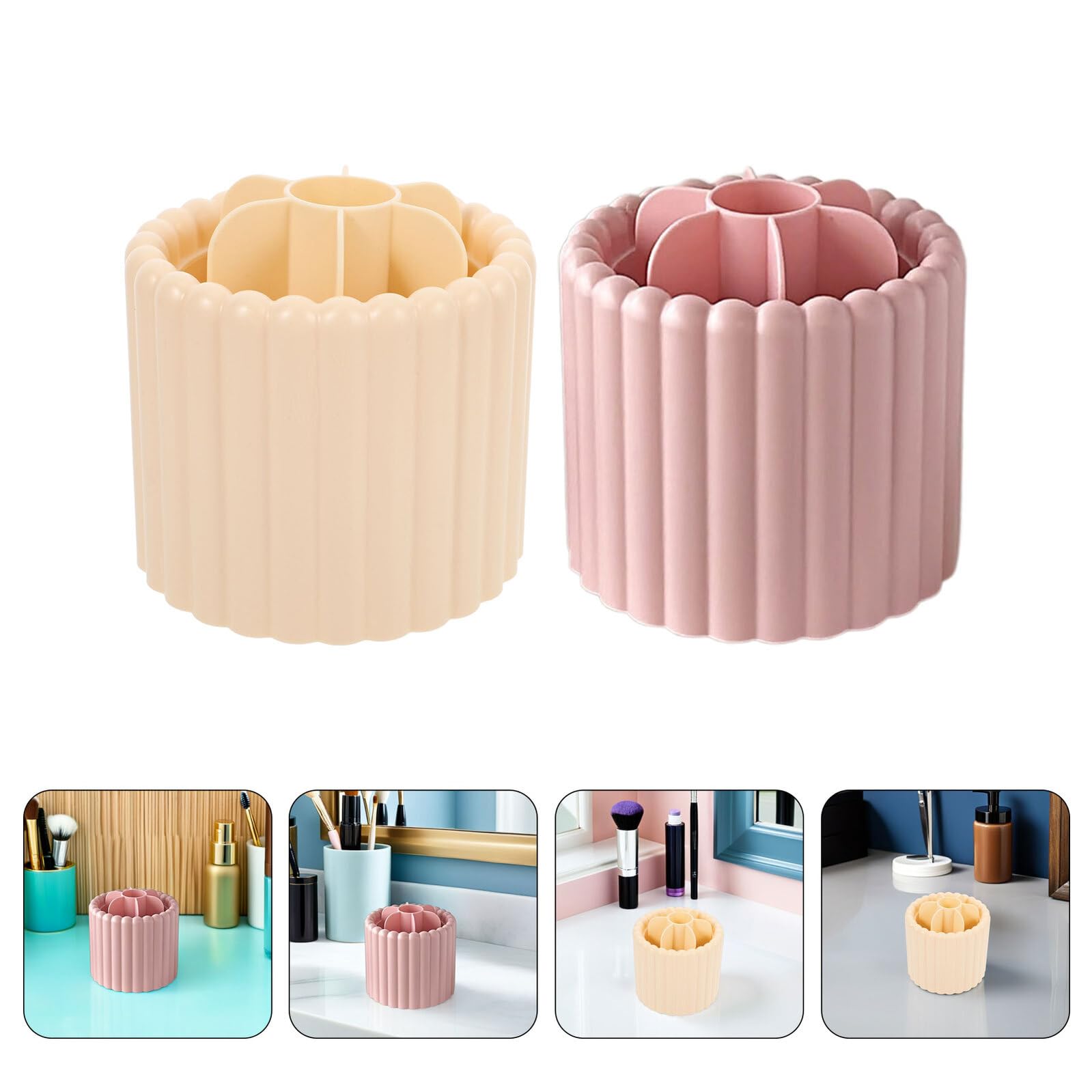 2piezas Caja de Almacenamiento Giratoria para Bolígrafos y Brochas de Maquillaje Organizador de Tocador Compartimento para Cosméticos para Escritorio de Maquillaje