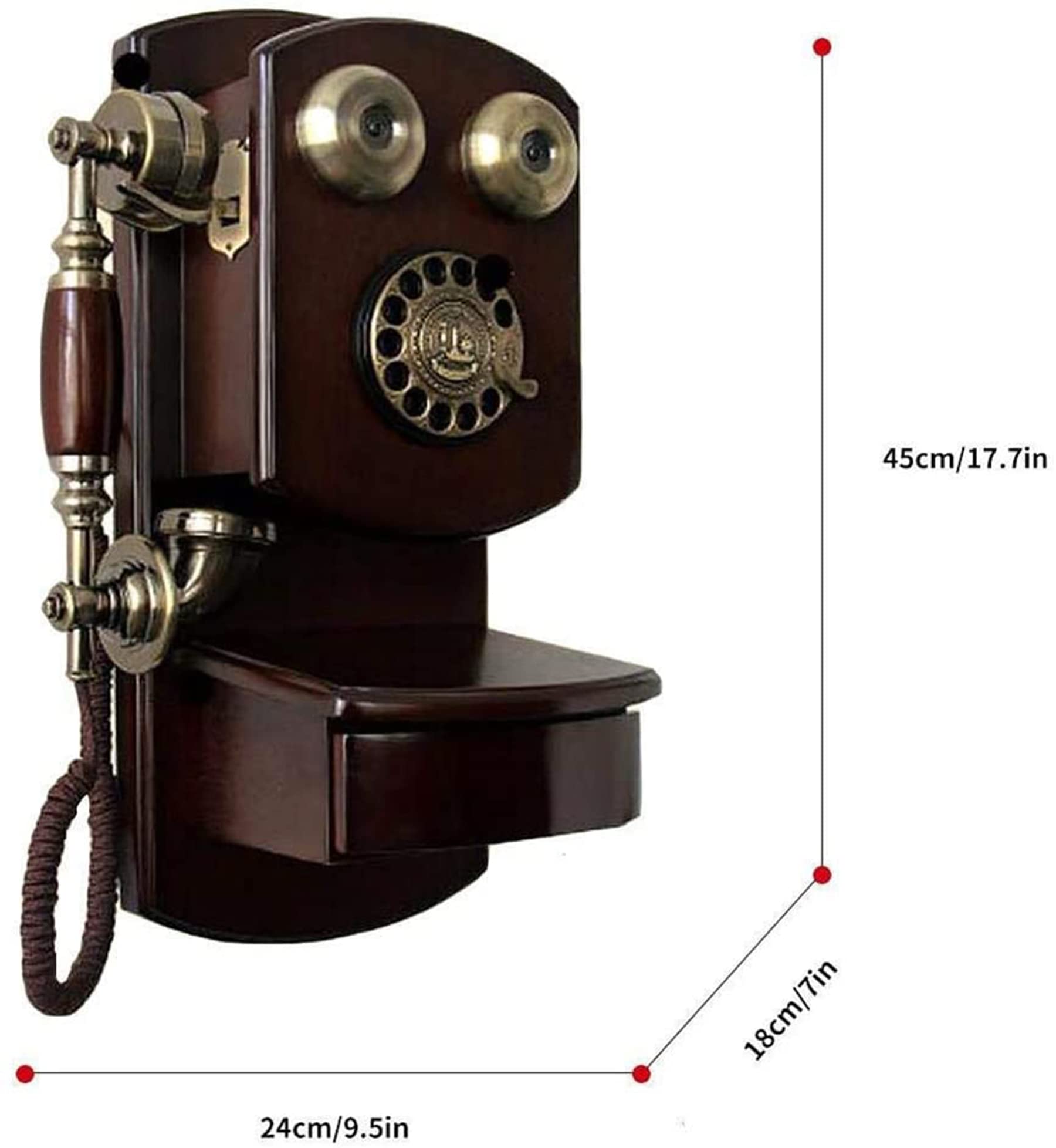 Vintage telefon z tarczą obrotową - staromodny antyczny styl telefon domowy montowany na ścianie mechaniczny