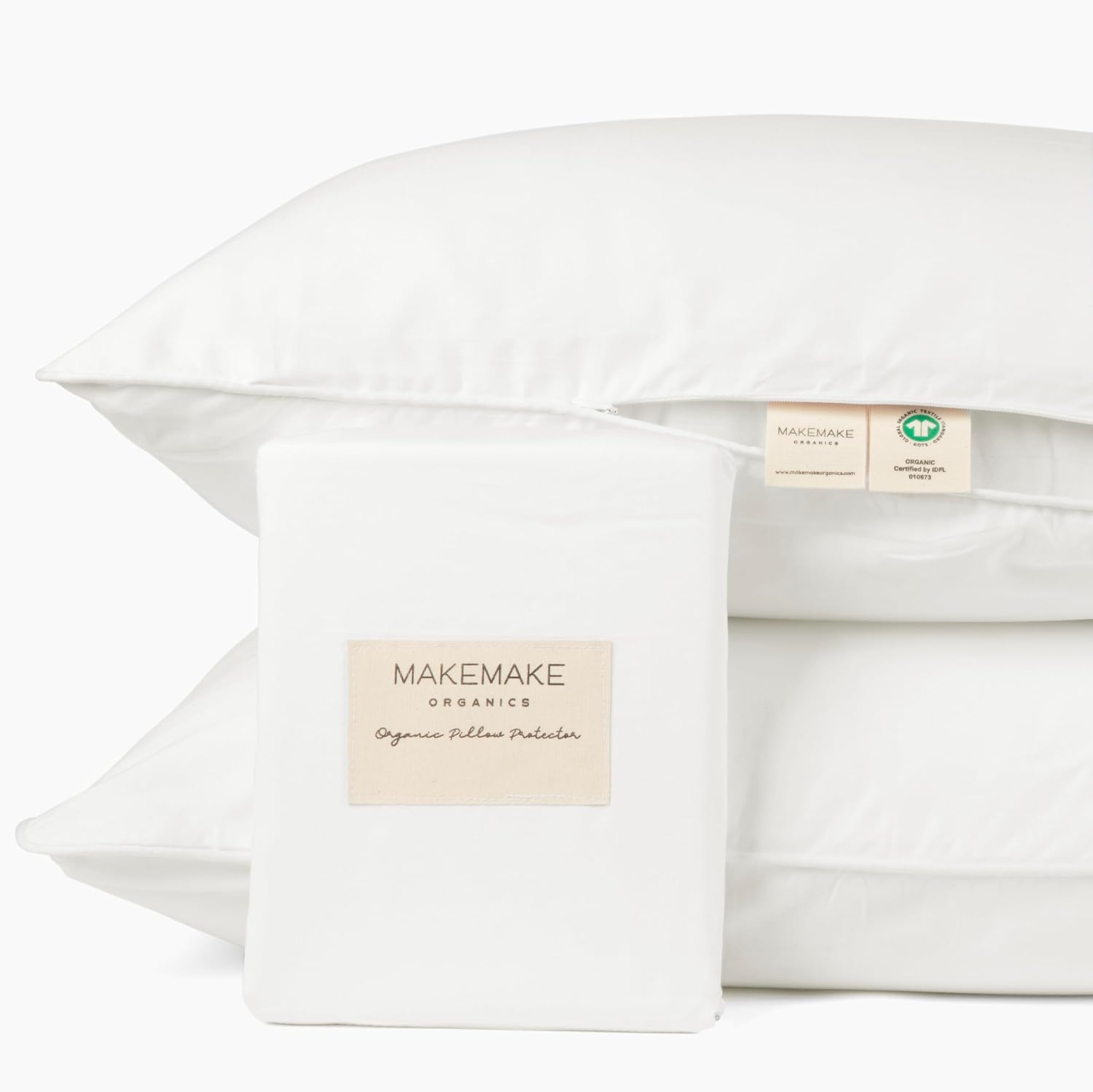 Makemake Organics Organic Pillow Protector (Set of 2) GOTS Certified Organic Cotton Pillow Protectors Natural Breathable Barrier Standard Pillow (21x26, Bright White)