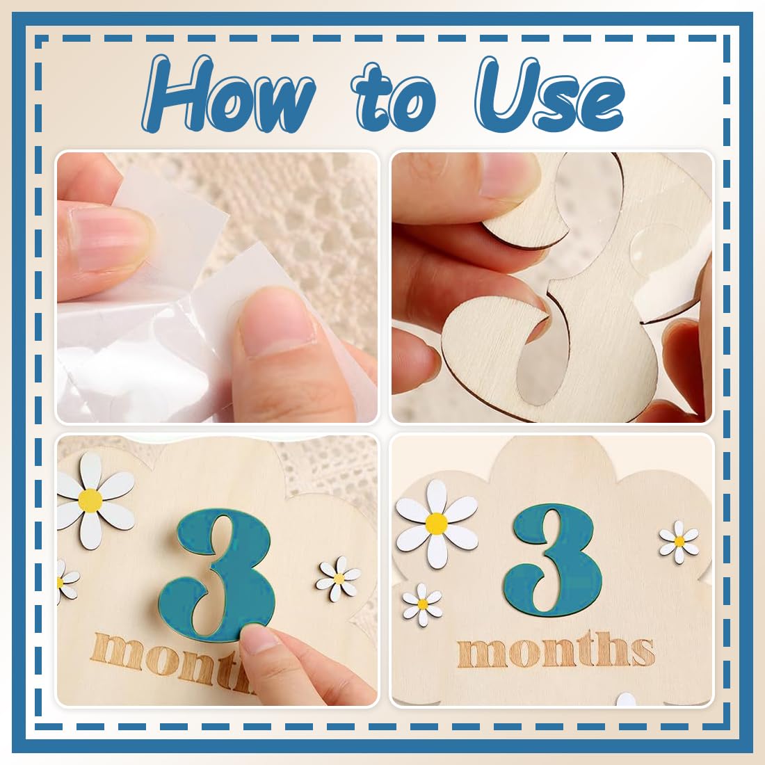 WUYJI Photo Albums, mesi neonato per foto Un set di biglietti con le tappe della crescita del bambino, con foto di bambini da 0 a 12 mesi, in stile floreale (blu) - 5