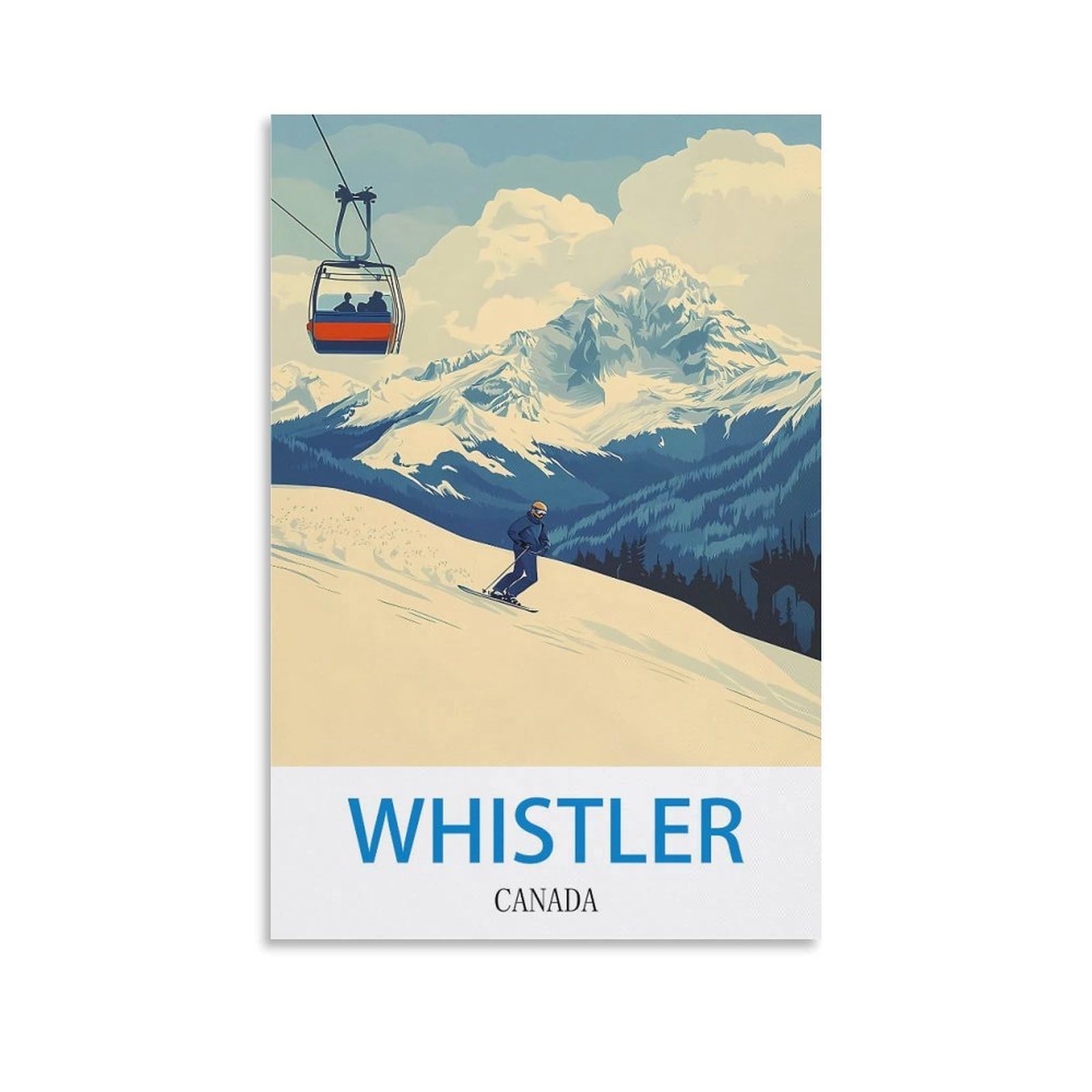 WGMDOEE Whistler Canada Vintage Travel Poster Ski 12x18inch(30x45cm) Canvas Poster Living Room Wall Art Home Decor