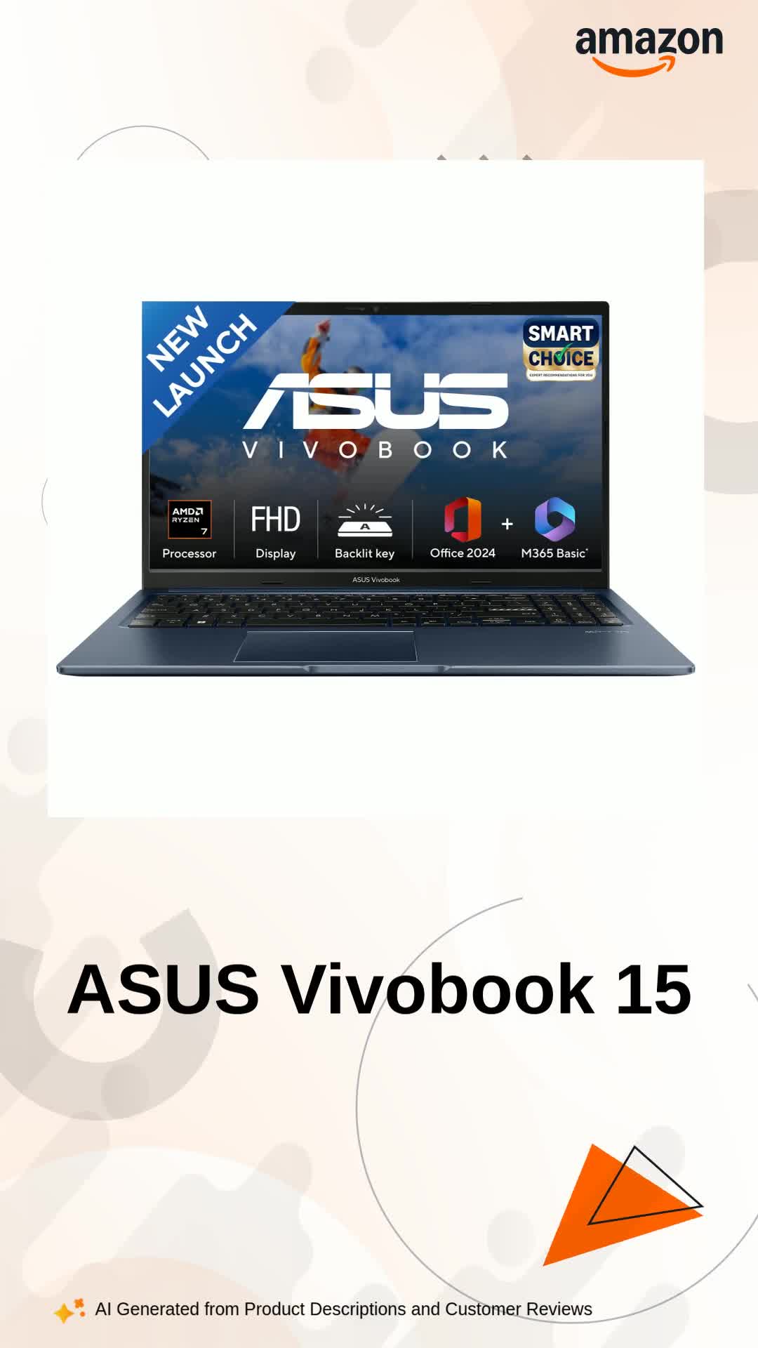 Windowsノート本体 ASUS Vivobook Ryzen 7 5825U 16GB 512GB ASUS Vivobook 15, Smartchoice, AMD Ryzen 7 5825U, 16GB RAM, 512GB