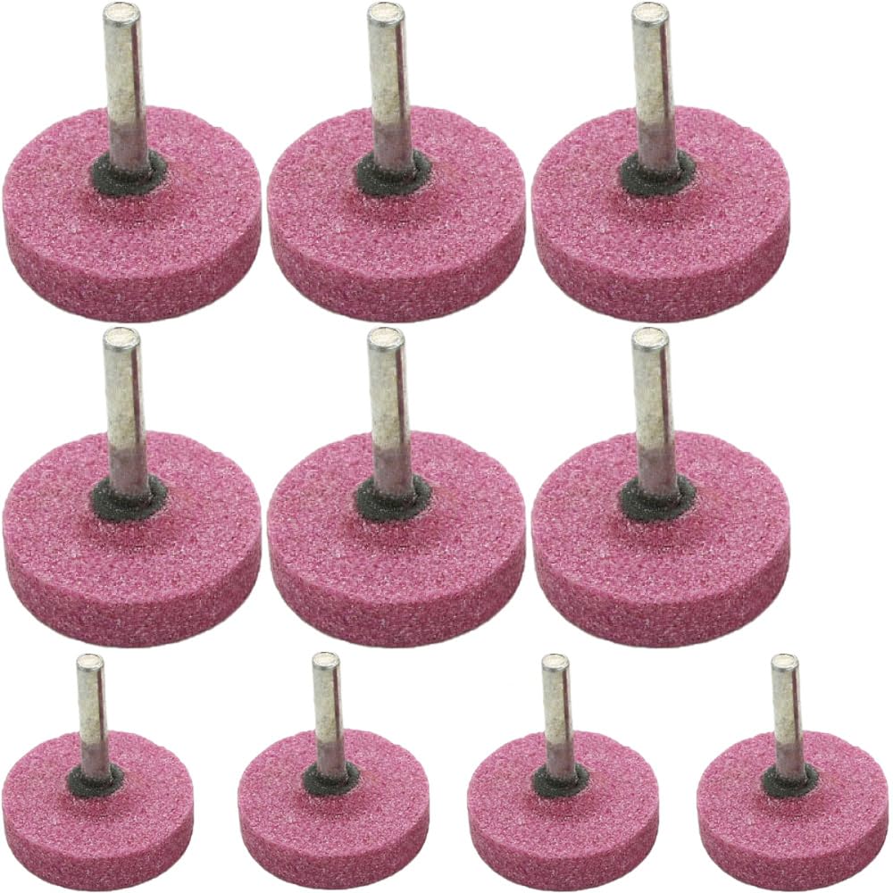 10 dischi abrasivi in corindone rosso con pietra focaia, disco abrasivo a T con gambo da 6 mm, per gioielli in metallo (40 mm x 10 mm)