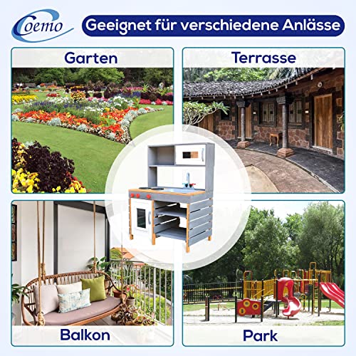 Coemo Matschküche ROSI, Kinder-Outdoor-Spielküche aus Massivholz, Gartenküche mit Wasserwanne, Buddel- & Matschtisch für… – Bild 7